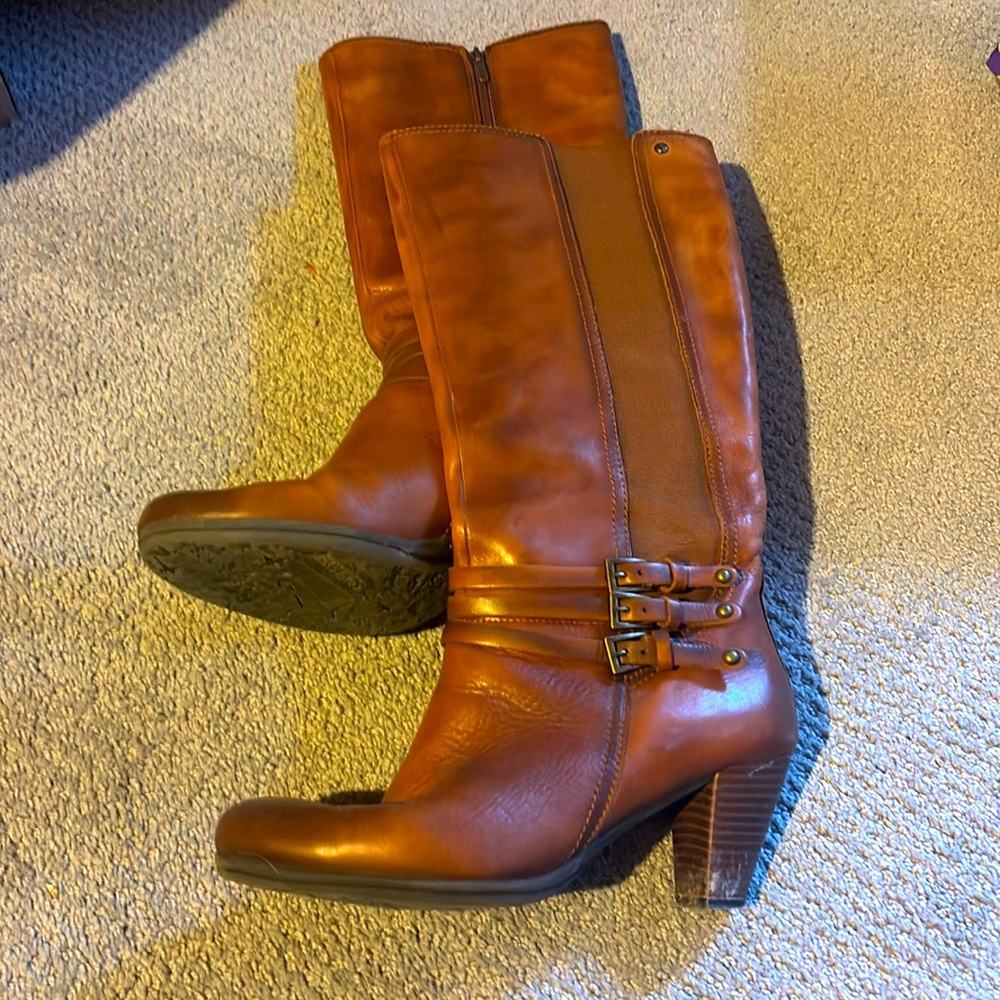 Pikolinos Tan Leather Knee Length Zip Up High Heel Boots Women’s Size 7.5